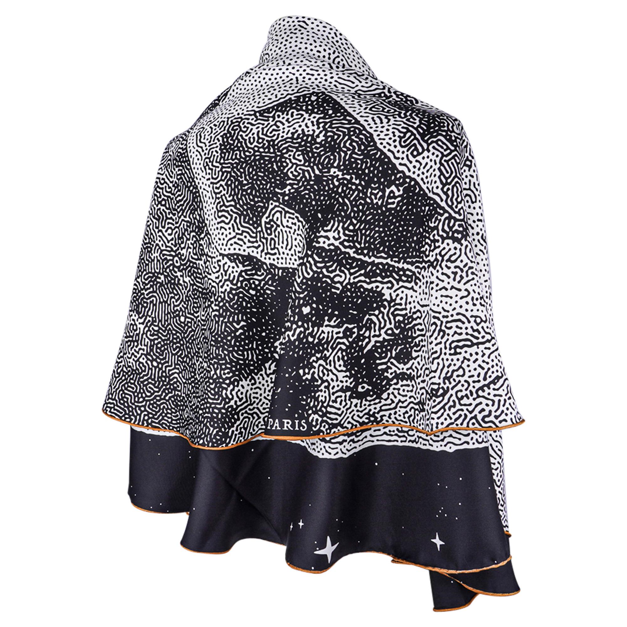 da uomo o donna Hermes Sciarpa Claire de Lune Rotonda in Seta 140 Noir / Blanc / Camel Nuova con Scatola