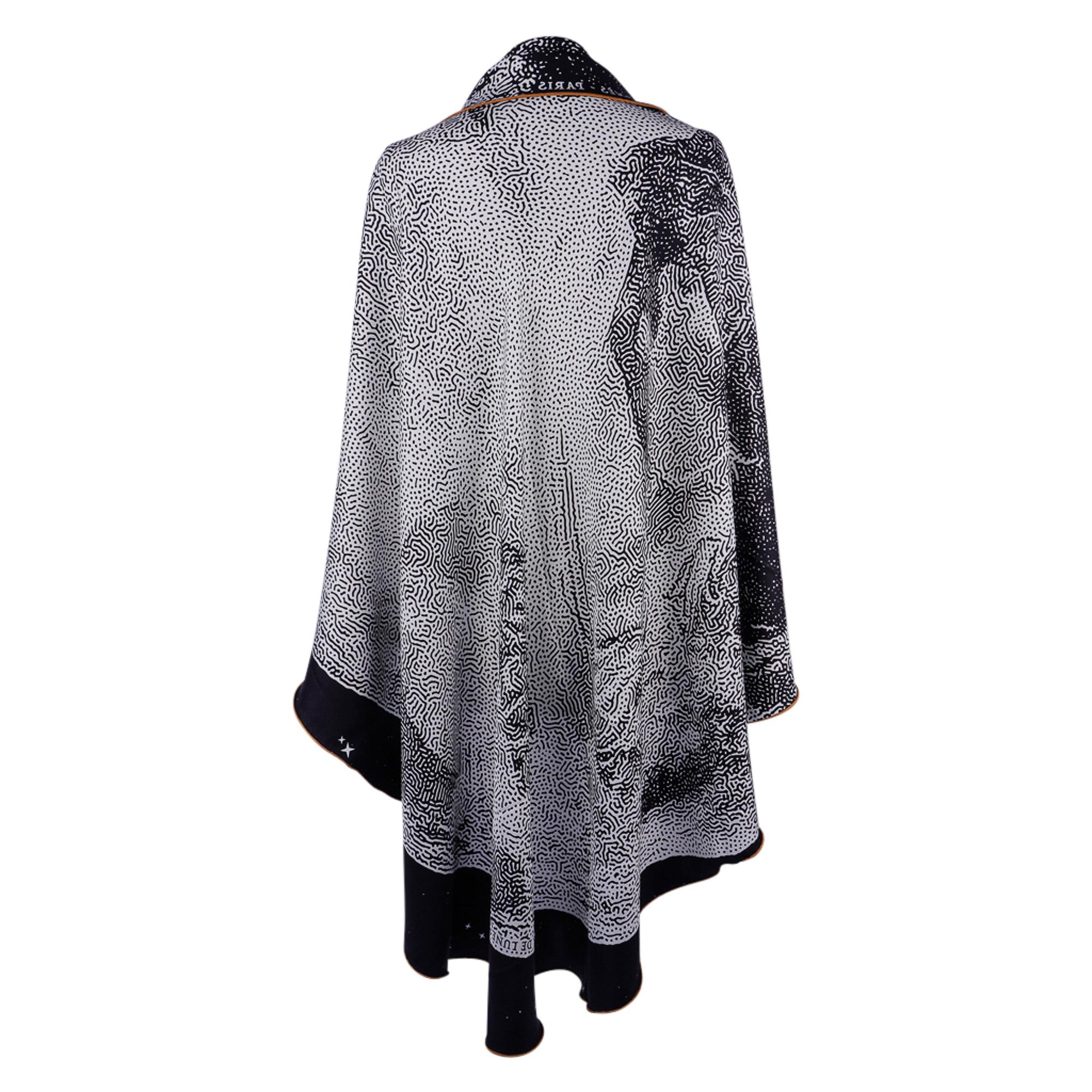 Hermes Sciarpa Claire de Lune Rotonda in Seta 140 Noir / Blanc / Camel Nuova con Scatola 3