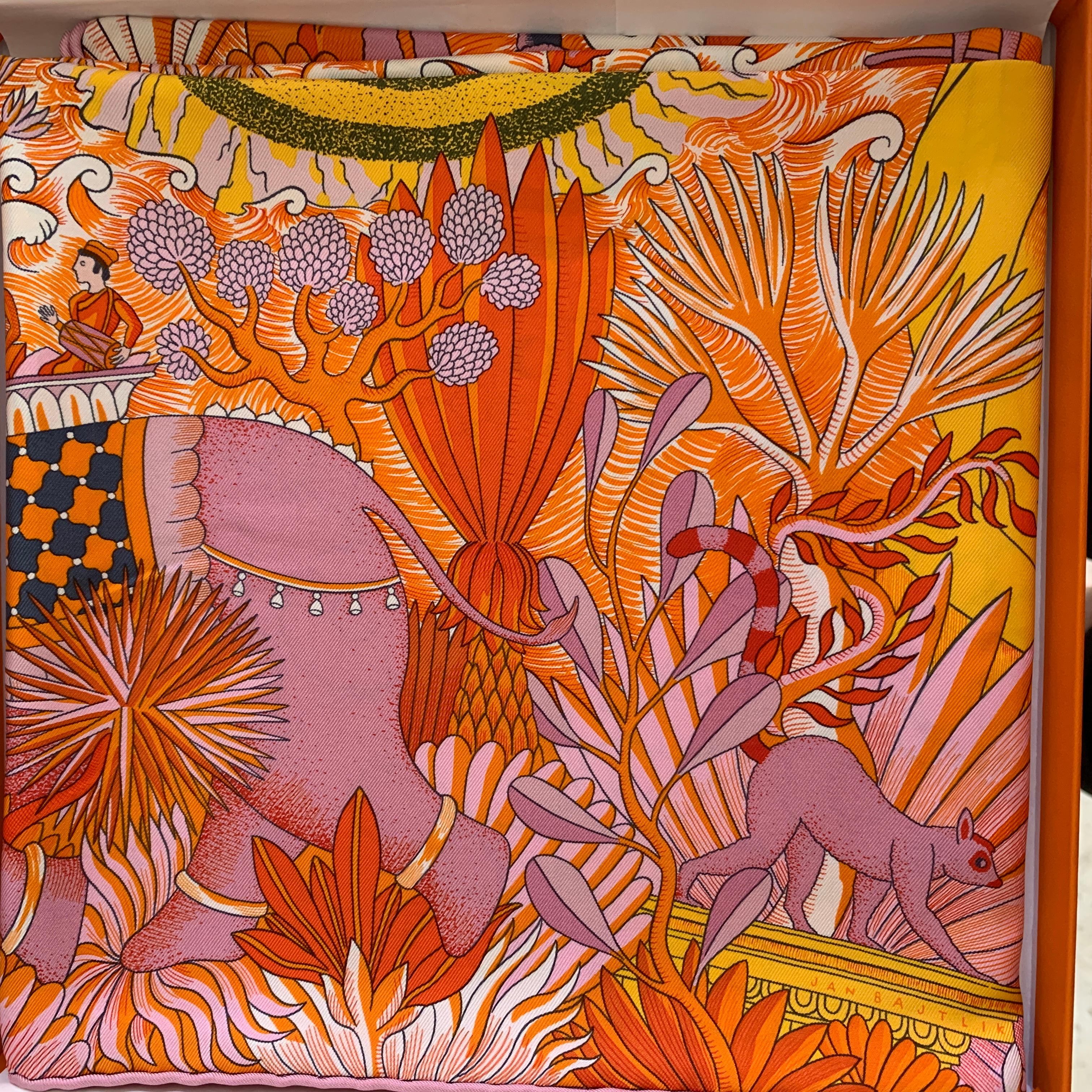 Hermes Scarf Cosmographia Universalis 90 cm Silk Orange Carre universe In New Condition In West Chester, PA