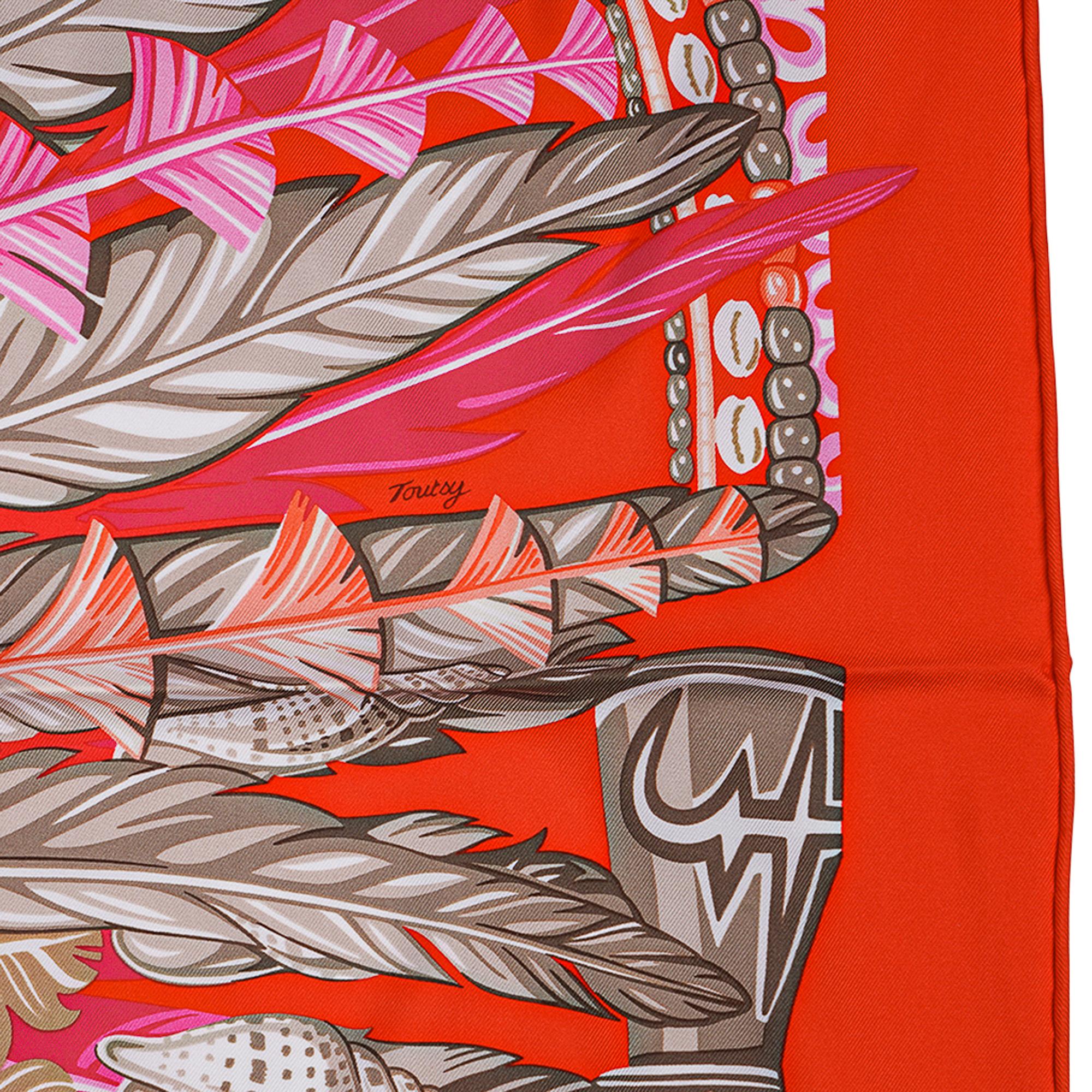 Hermès - Écharpe « Danse Pacifique » en soie orange/rose vif, 90, neuve avec boîte en vente 4