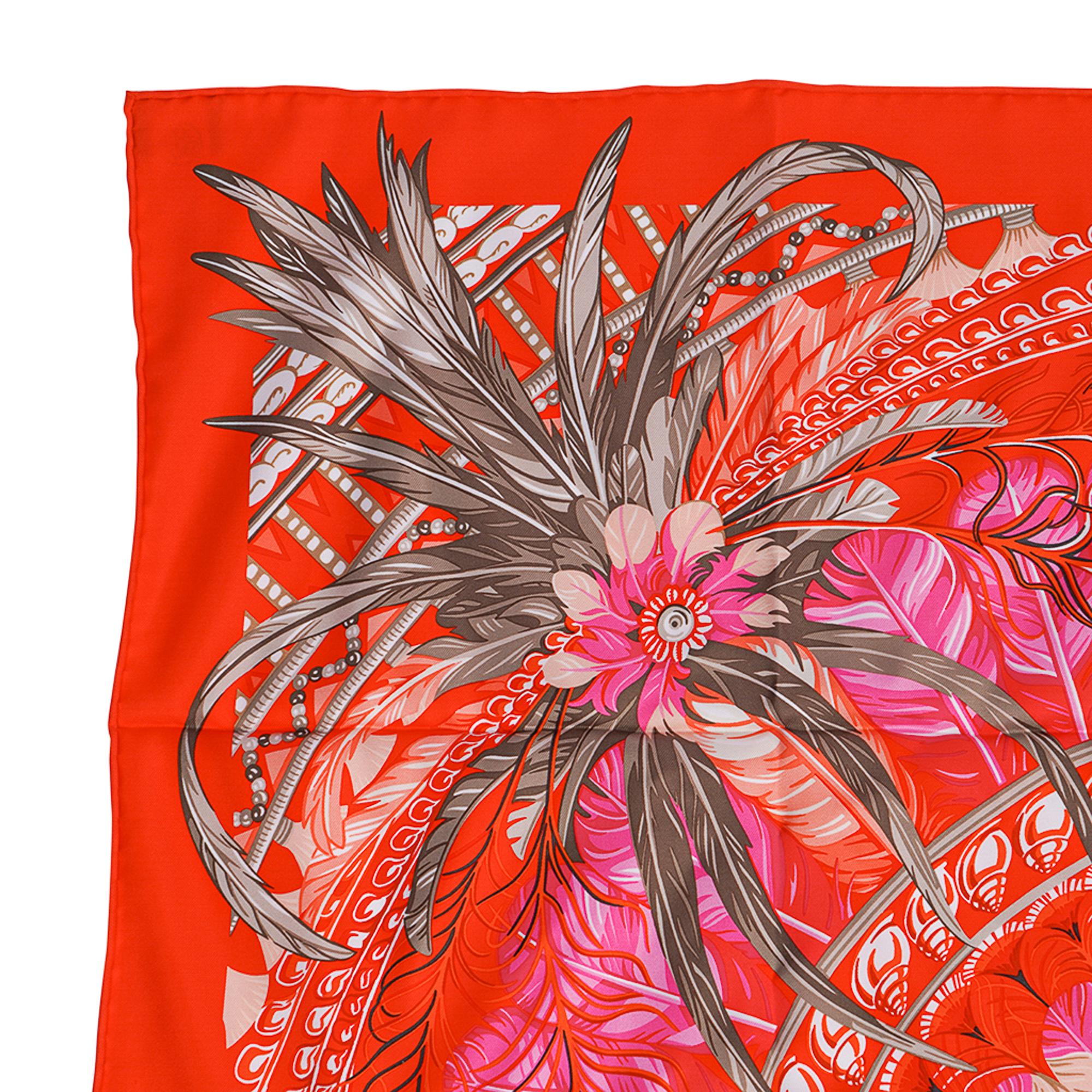 Hermes Scarf Danse Pacifique Orange / Rose Vif Silk 90 New w/Box In New Condition For Sale In Miami, FL