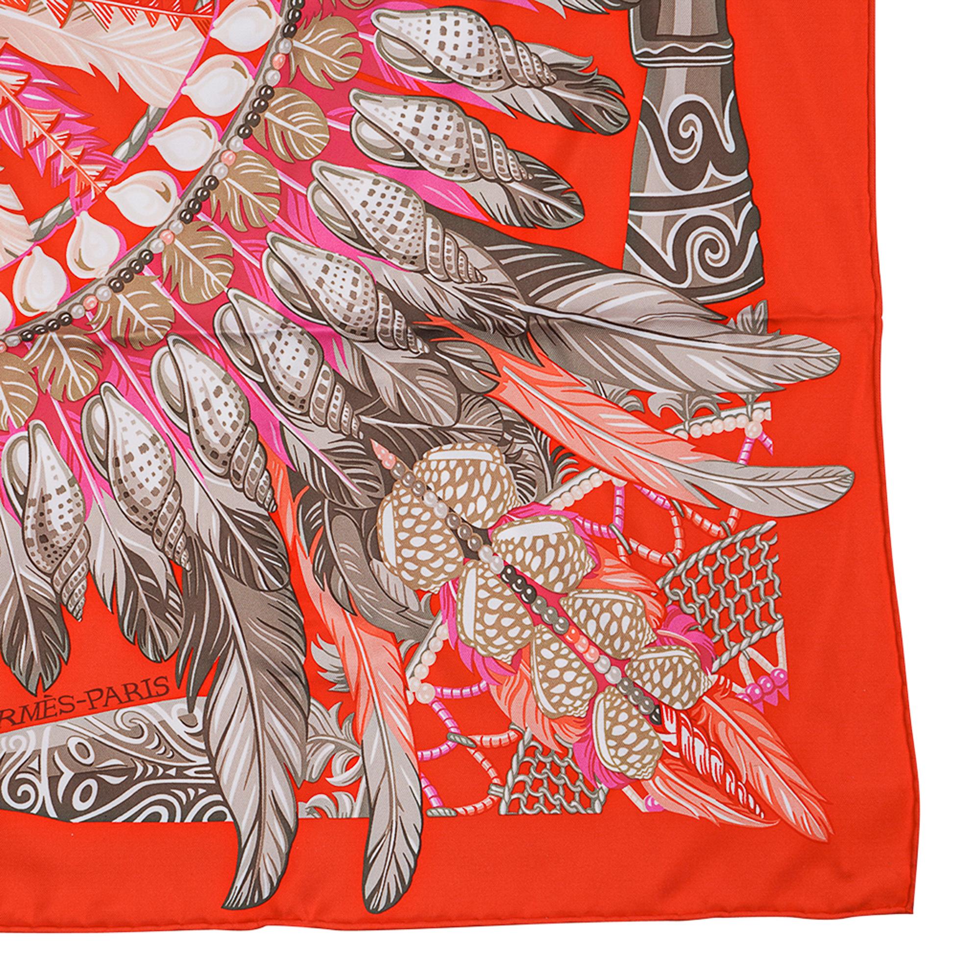 Women's Hermes Scarf Danse Pacifique Orange / Rose Vif Silk 90 New w/Box For Sale