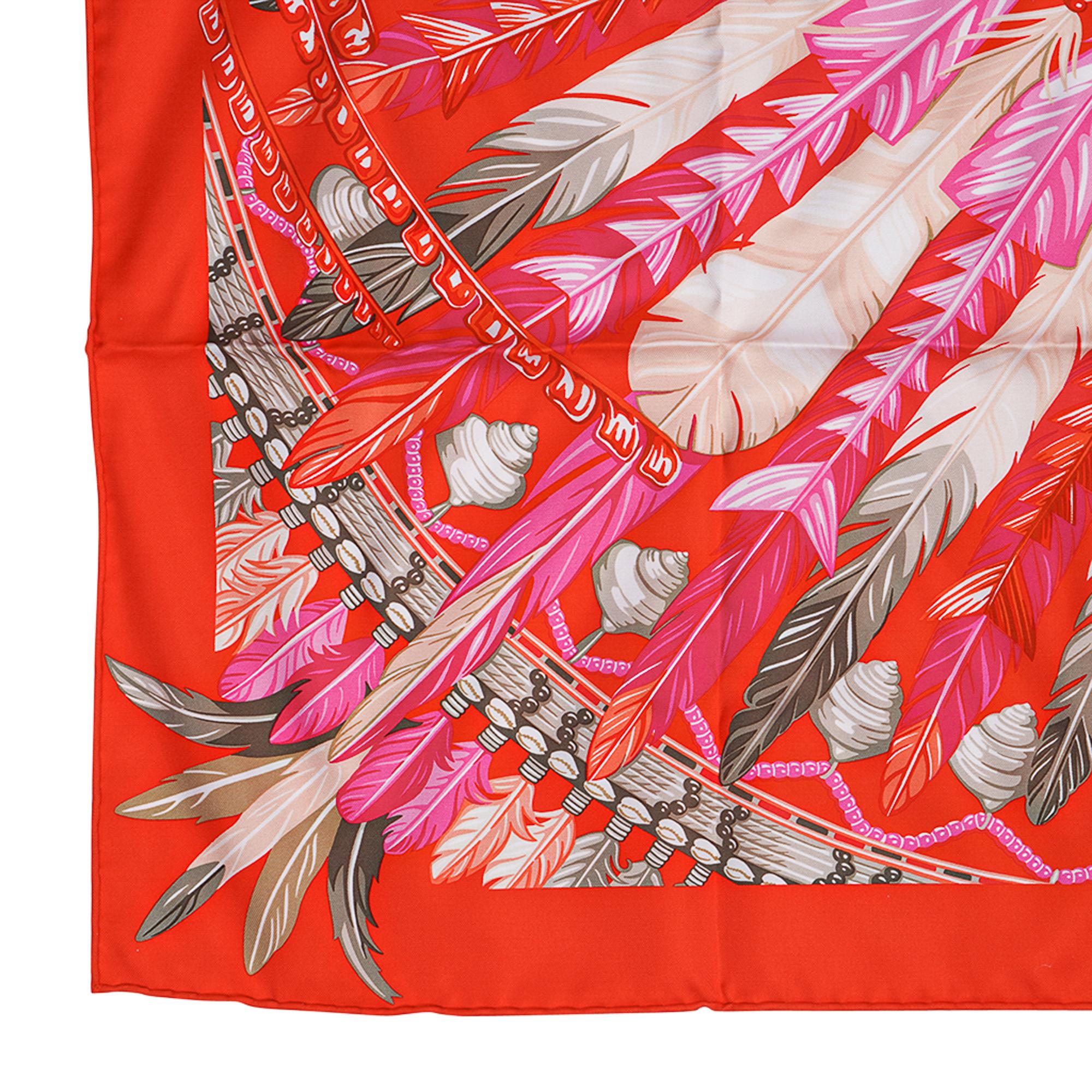 Hermès - Écharpe « Danse Pacifique » en soie orange/rose vif, 90, neuve avec boîte Neuf - En vente à Miami, FL