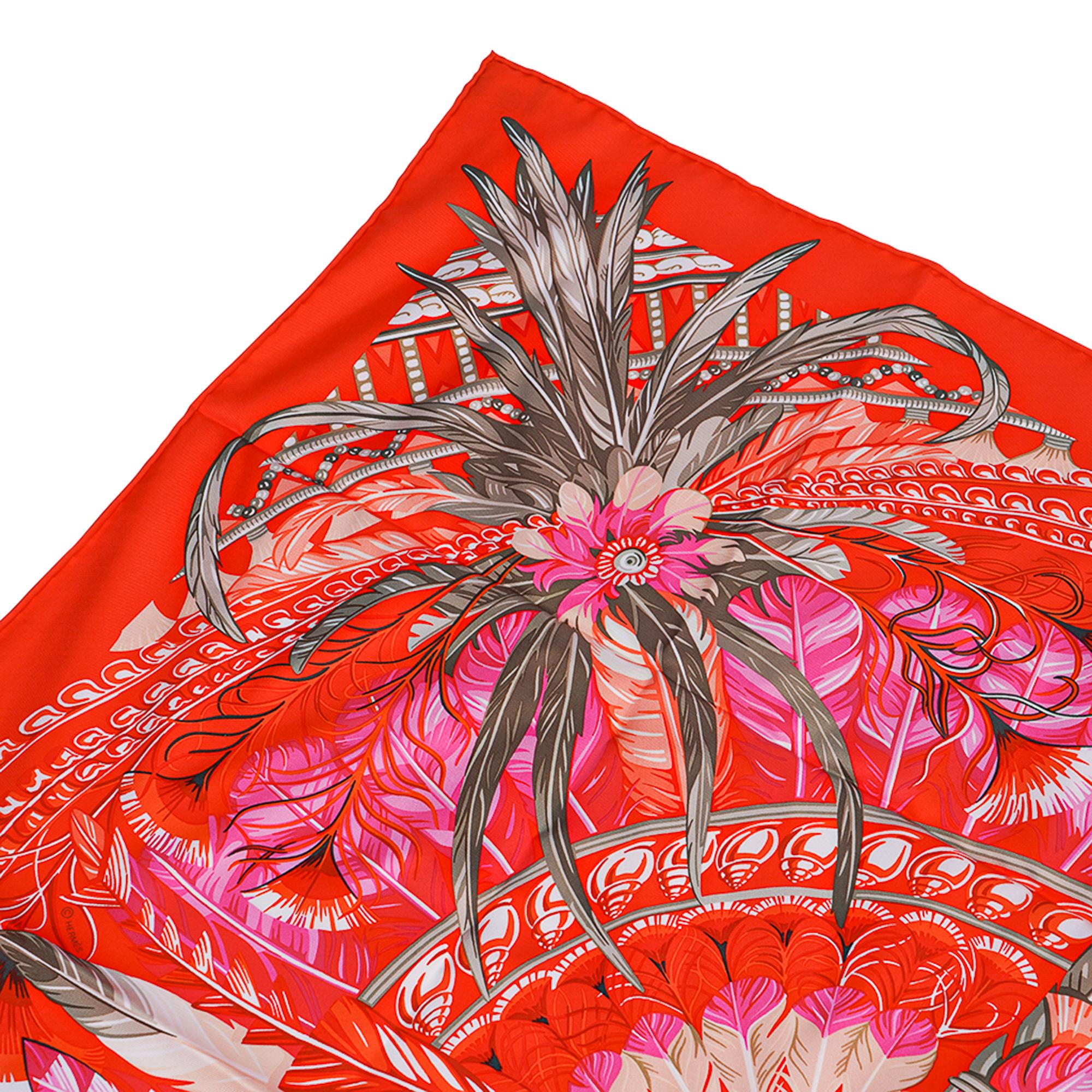 Hermès - Écharpe « Danse Pacifique » en soie orange/rose vif, 90, neuve avec boîte Pour femmes en vente