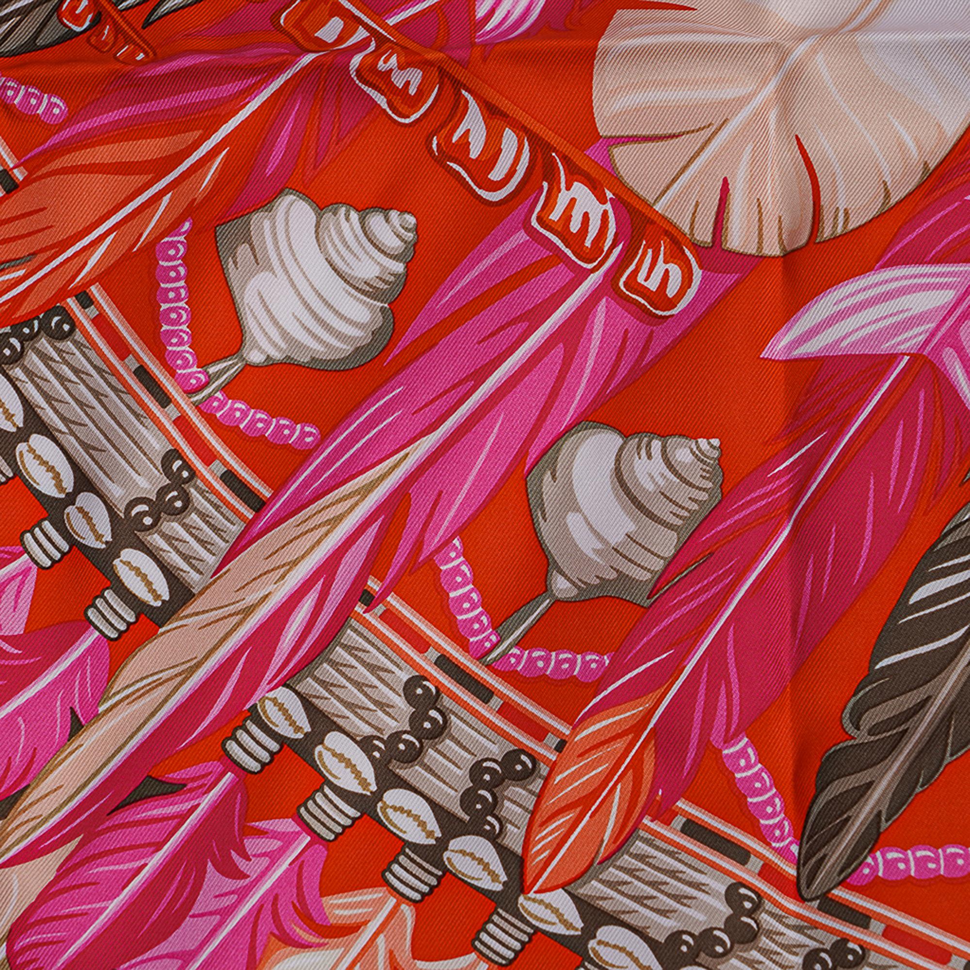 Hermès - Écharpe « Danse Pacifique » en soie orange/rose vif, 90, neuve avec boîte en vente 1