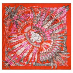 Retro Hermes Scarf Danse Pacifique Orange / Rose Vif Silk 90 New w/Box