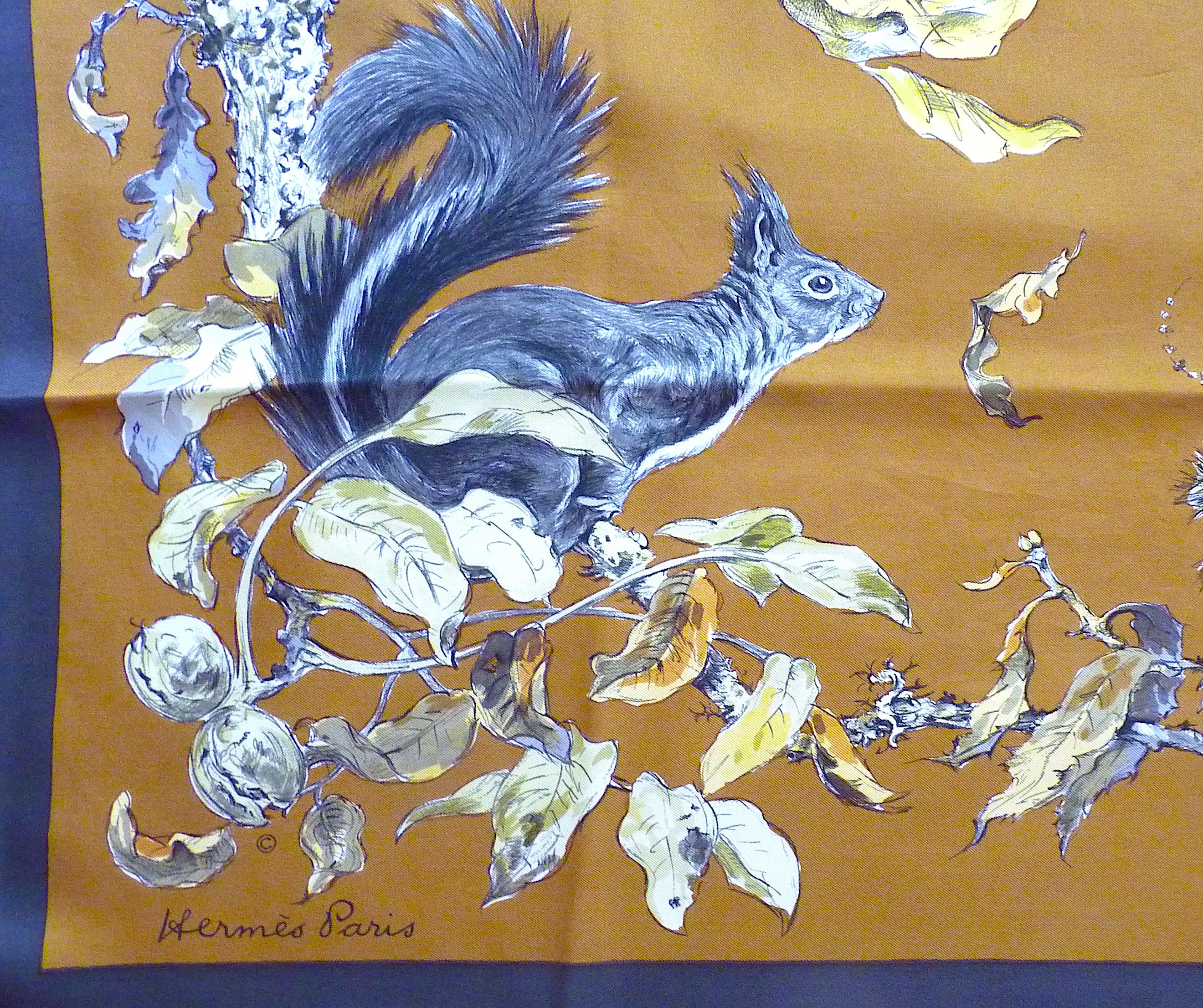Femenino o masculino Pañuelo Hermes ECUREUILS de Xavier de Poret Una sola edición en 1966 en venta