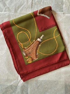 Hermès Scarf entitled "Les Fusils" by Henri de Linarès with its case Circa 1990