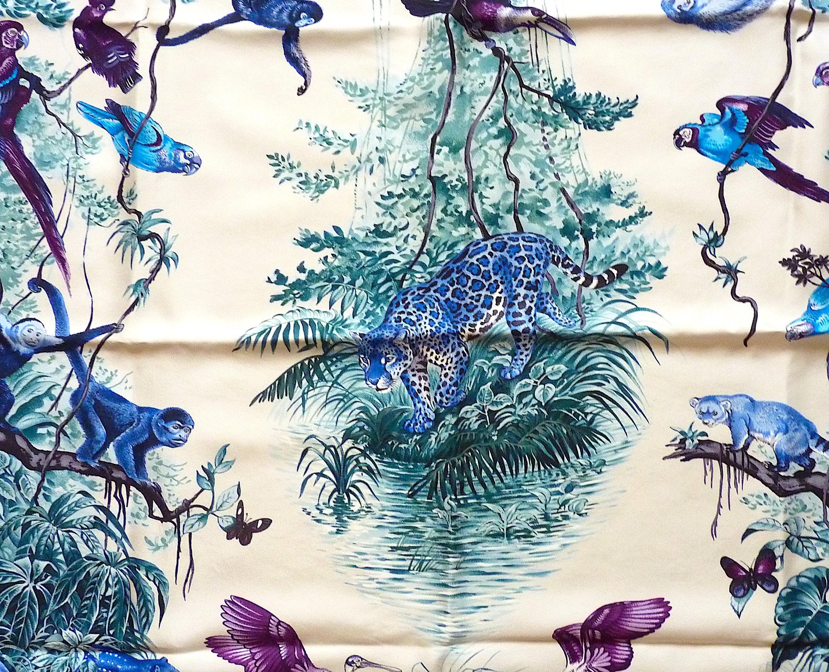 Blue Hermes Scarf Equateur Wash Silk by Robert Dallet