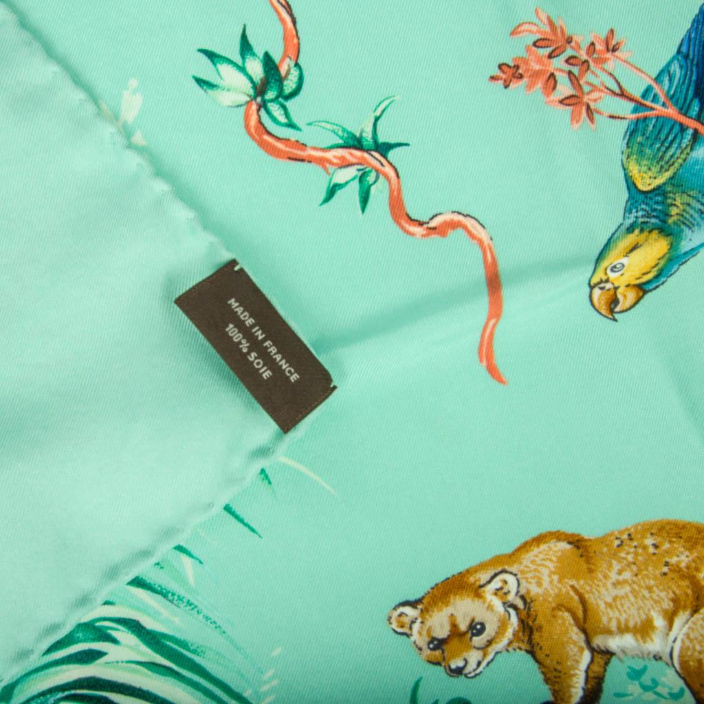 Hermes Scarf Equateur Wash Silk Twill Aqua Emeraude Fauve 90 nwt For Sale 4