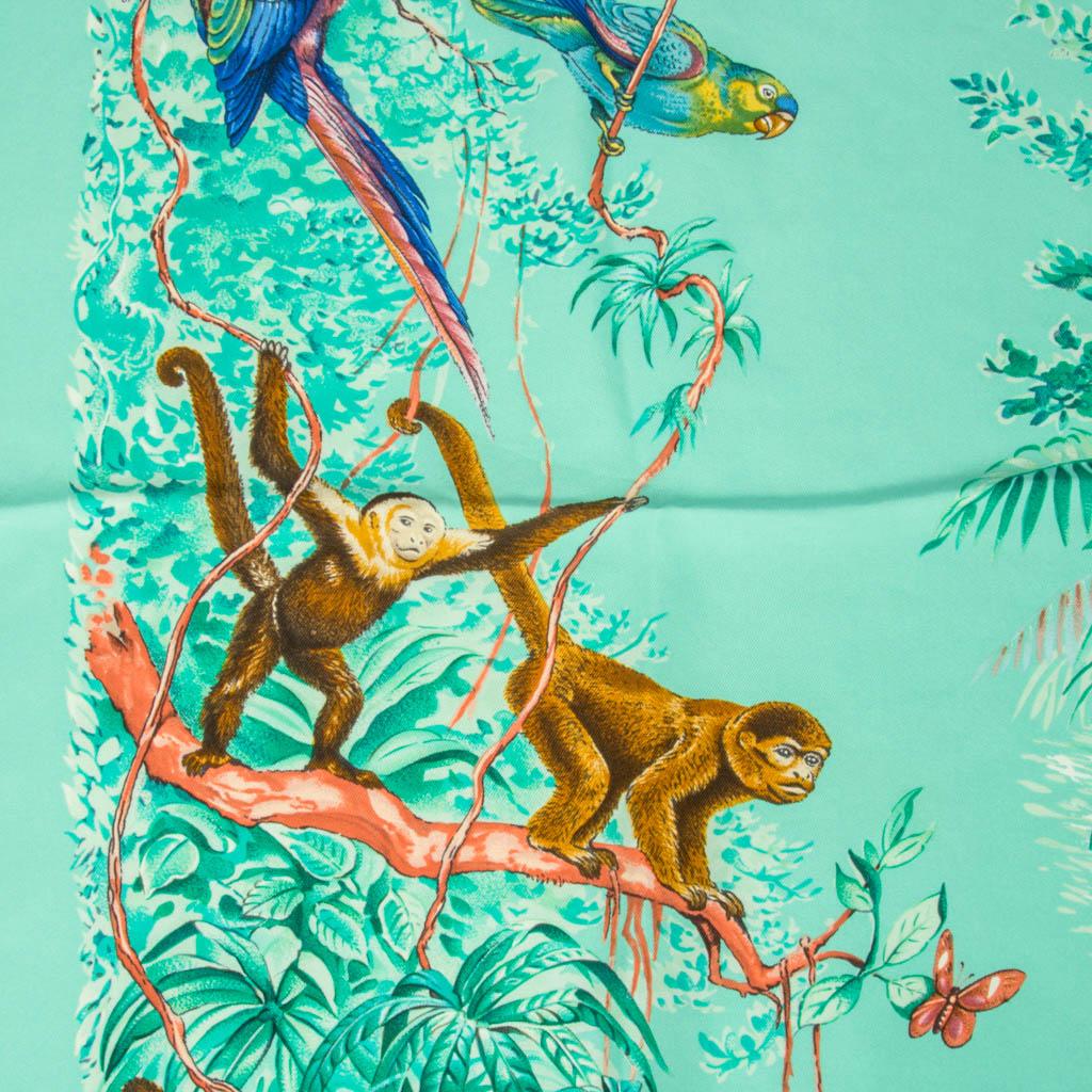 Hermes Scarf Equateur Wash Silk Twill Aqua Emeraude Fauve 90 nwt In New Condition For Sale In Miami, FL