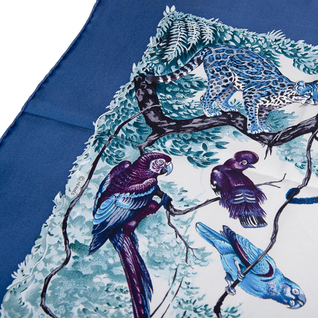 Hermes Scarf Equateur Wash Silk Twill Marine / Creme / Viole 90 New w/ Box 5