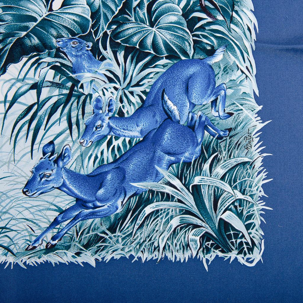 Blue Hermes Scarf Equateur Wash Silk Twill Marine / Creme / Viole 90 New w/ Box