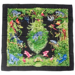 Hermes Scarf Equateur Wash Silk Twill Noir Vert Bleu 90