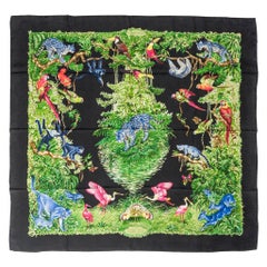 Hermes Scarf Equateur Wash Silk Twill Noir Vert Bleu 90