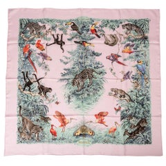 Hermes Scarf Equateur Wash Silk Twill Rose Pale Aqua Taupe 90