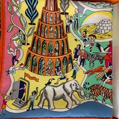 Hermes Scarf Exposition Universelle Silk 90cm Orange Jaune Multi New