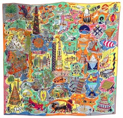 Hermes Scarf Exposition Universelle Silk 90cm Orange Jaune Multi New