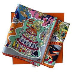 Hermes Foulard Exposition Universelle Soie 90cm Orange Jaune Multi New