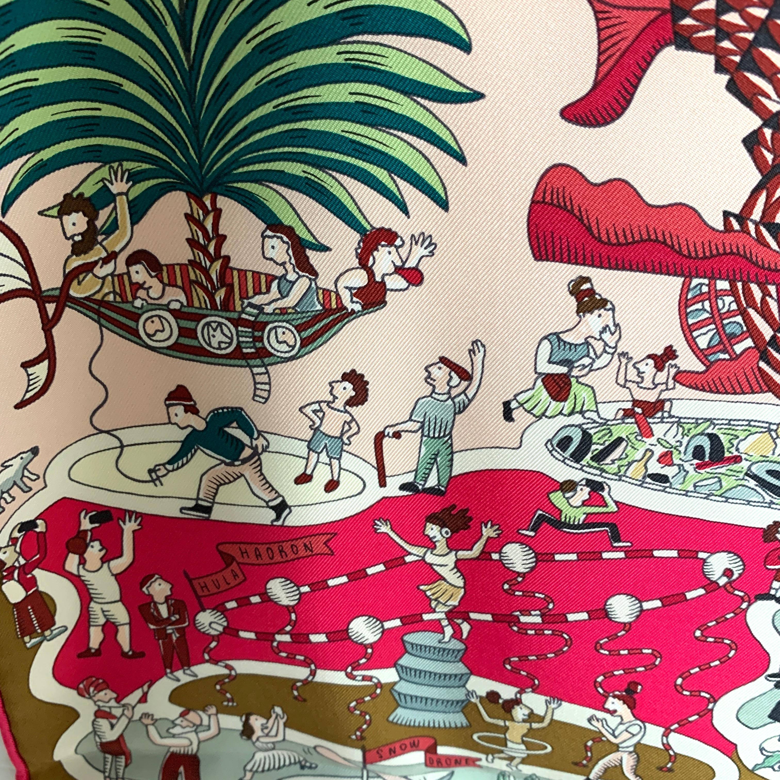 Women's or Men's Hermes Scarf Exposition Universelle Silk 90cm Rose Vif Pink Green New