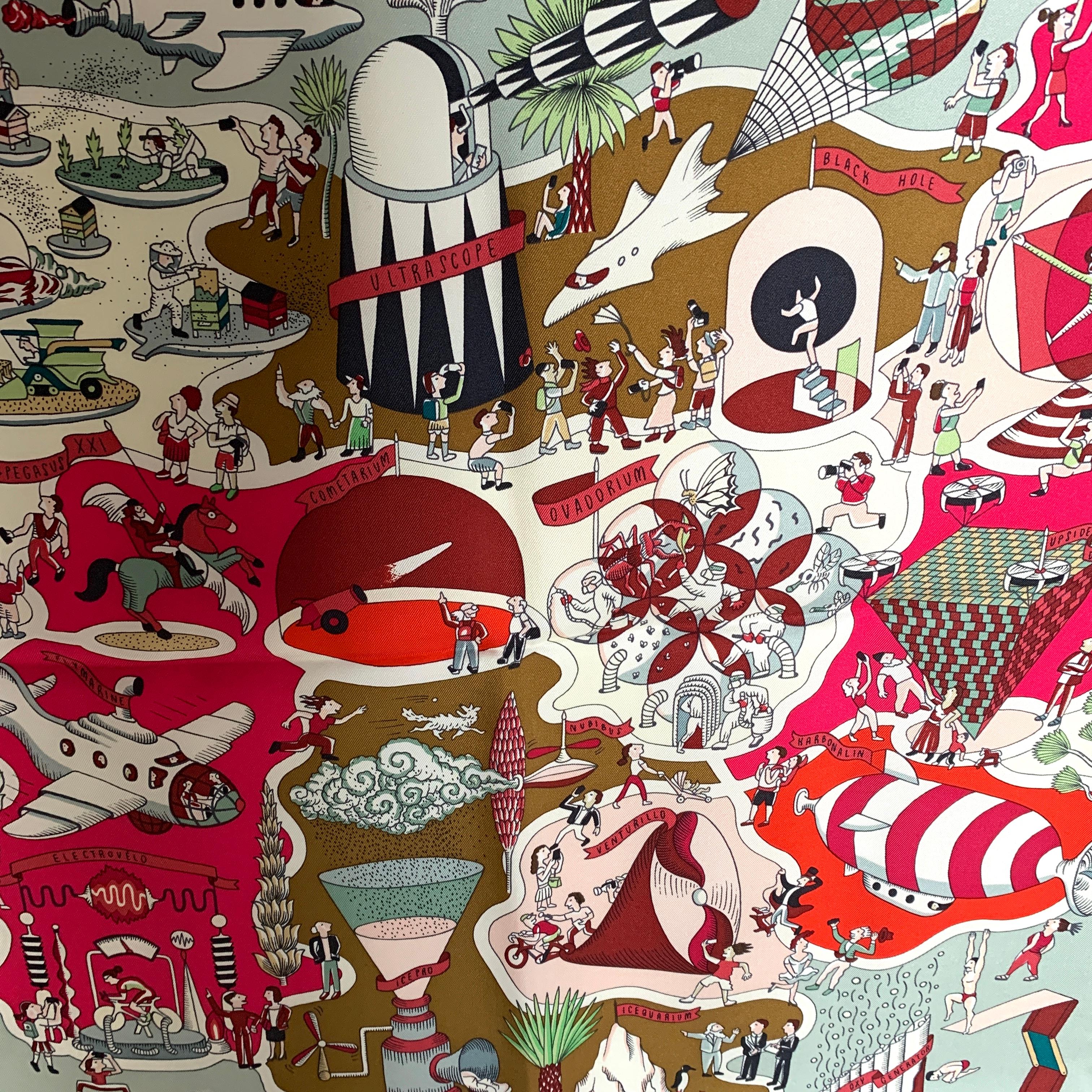 Hermes Scarf Exposition Universelle Silk 90cm Rose Vif Pink Green New 1