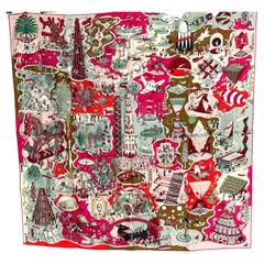 Hermes Scarf Exposition Universelle Silk 90cm Rose Vif Pink Green New