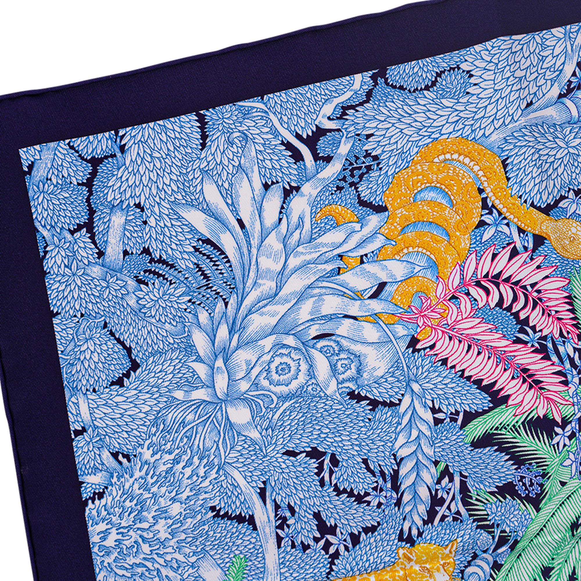 Hermes Scarf Faubourg Tropical Bleu Jean / Vert / Jaune 90 Silk New w/Box 4
