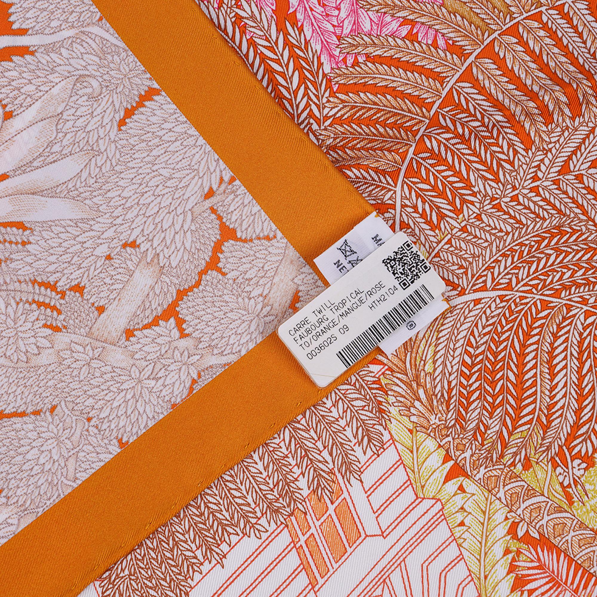 Hermes Scarf Faubourg Tropical Orange/ Mangue / Rose 90 Silk New w/Box 6
