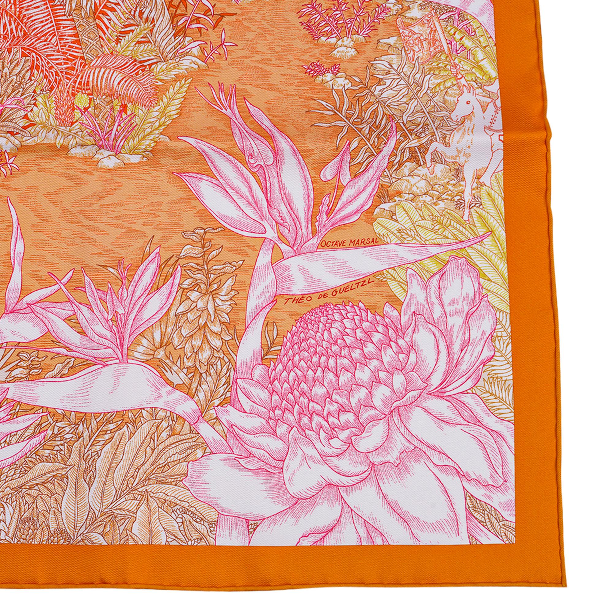 Women's Hermes Scarf Faubourg Tropical Orange/ Mangue / Rose 90 Silk New w/Box