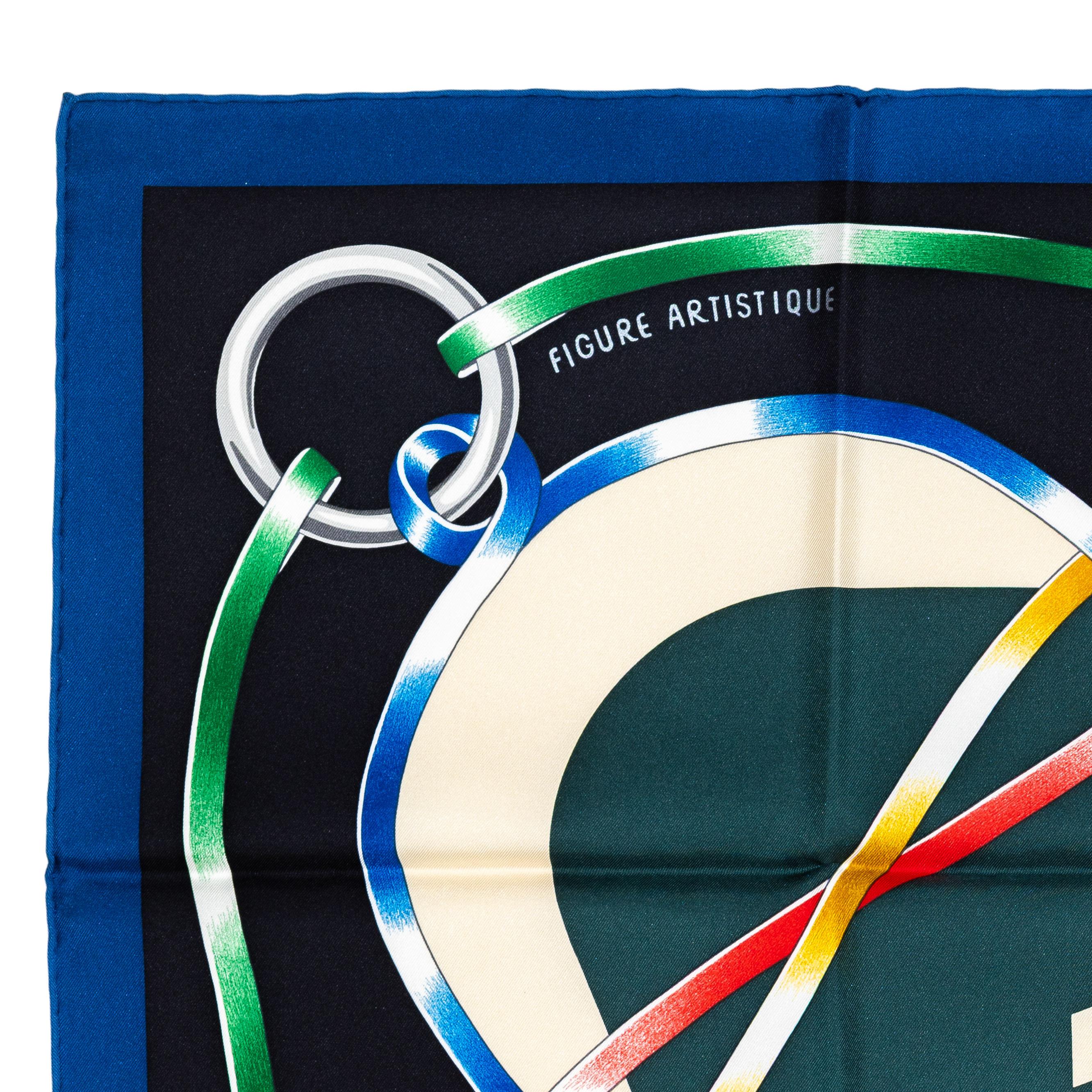 Blue Hermes Scarf Figure Artistique – Marine – Noir - New Store Tag For Sale