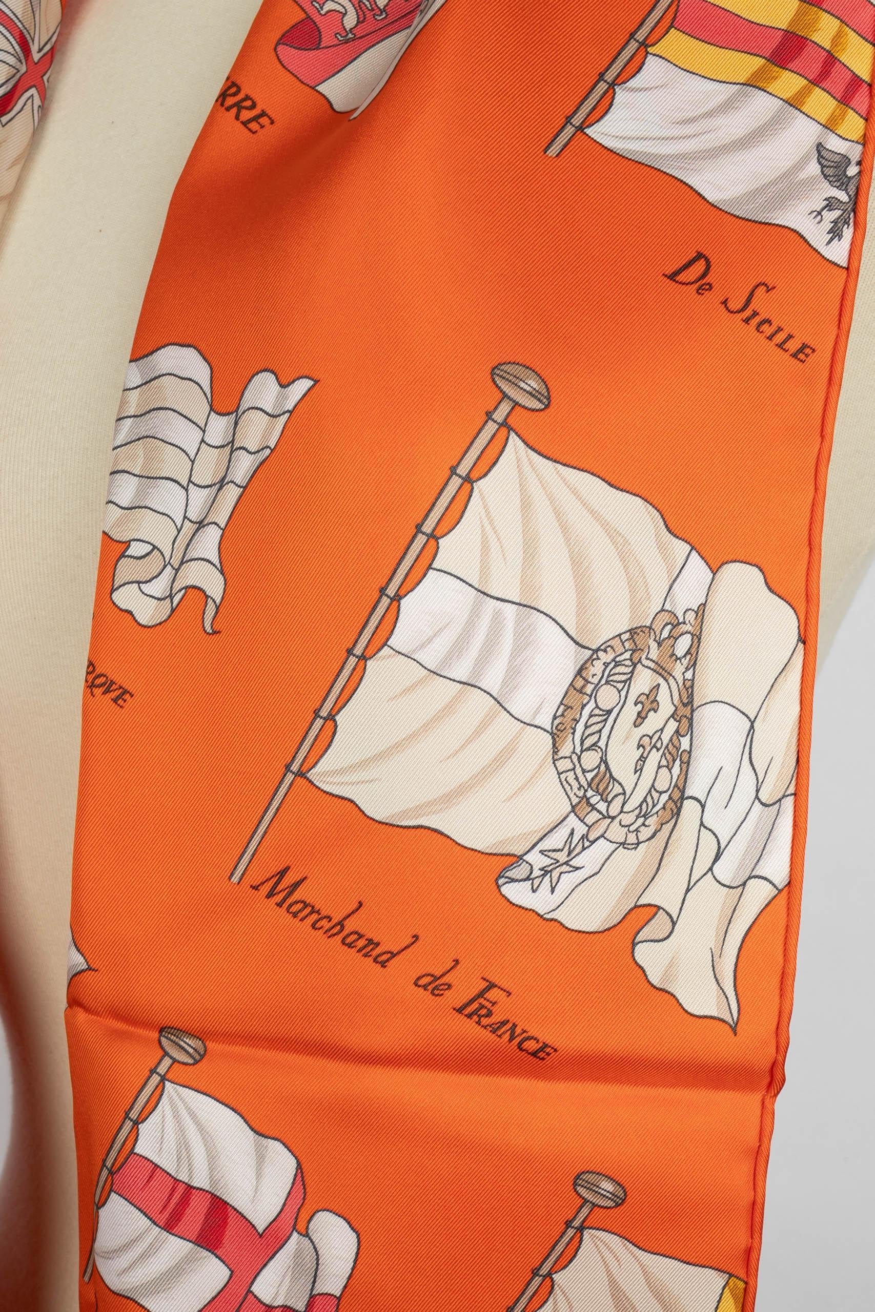 Orange Hermès scarf 'flags' For Sale
