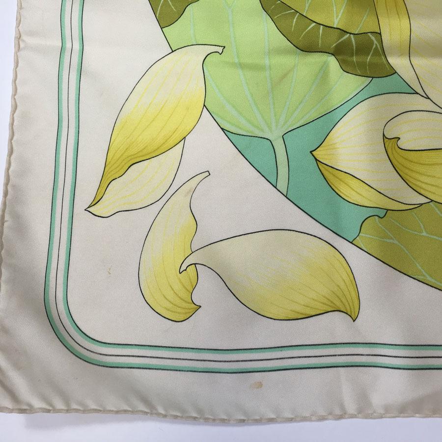 Green Hermès Scarf 'Fleur de Lotus' in ivory, yellow and green pastels silk