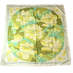 Hermès Scarf 'Fleur de Lotus' in ivory, yellow and green pastels silk