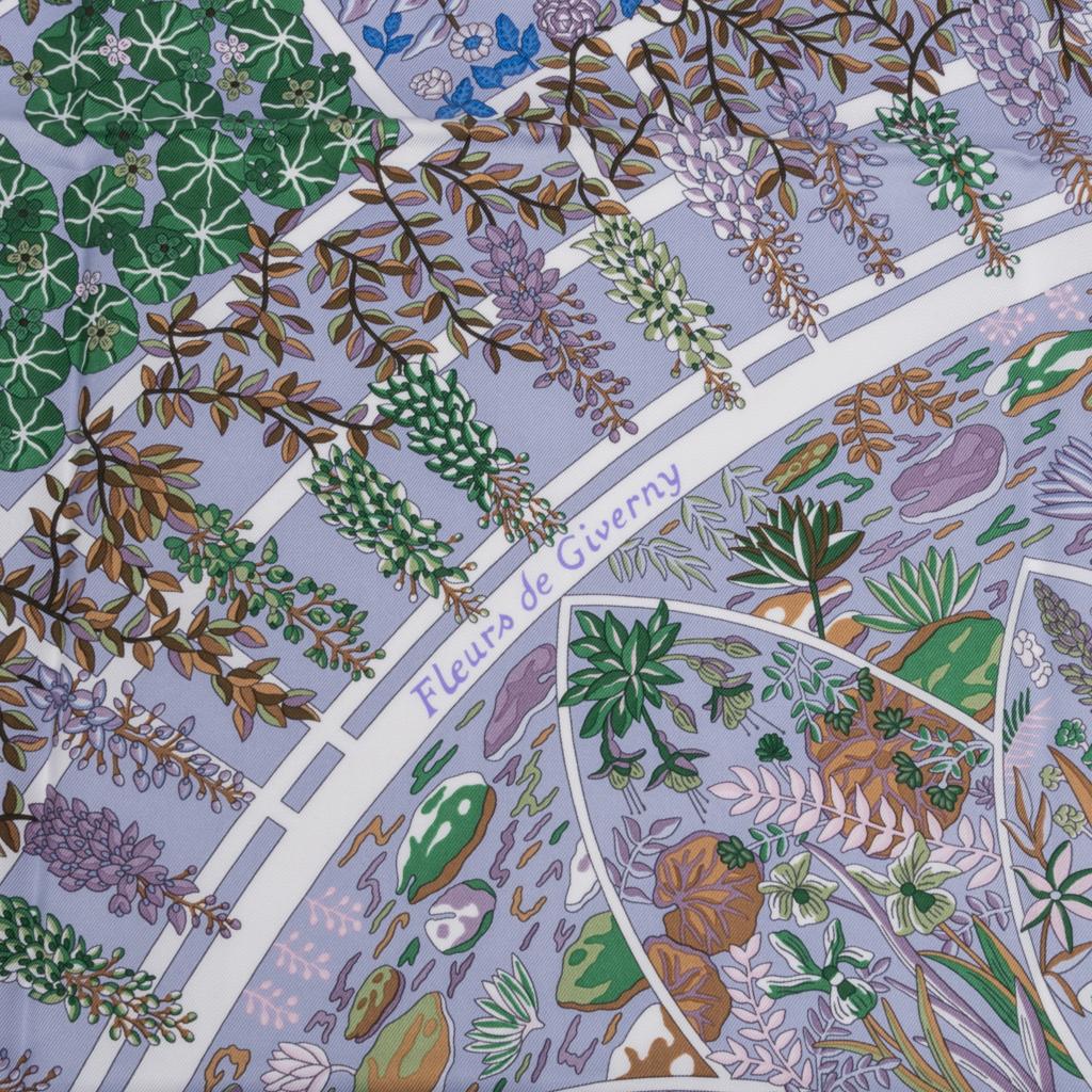 Hermes Scarf Fleurs De Giverny Limited Edition Parme Vert Blue 90 cm In New Condition In Miami, FL