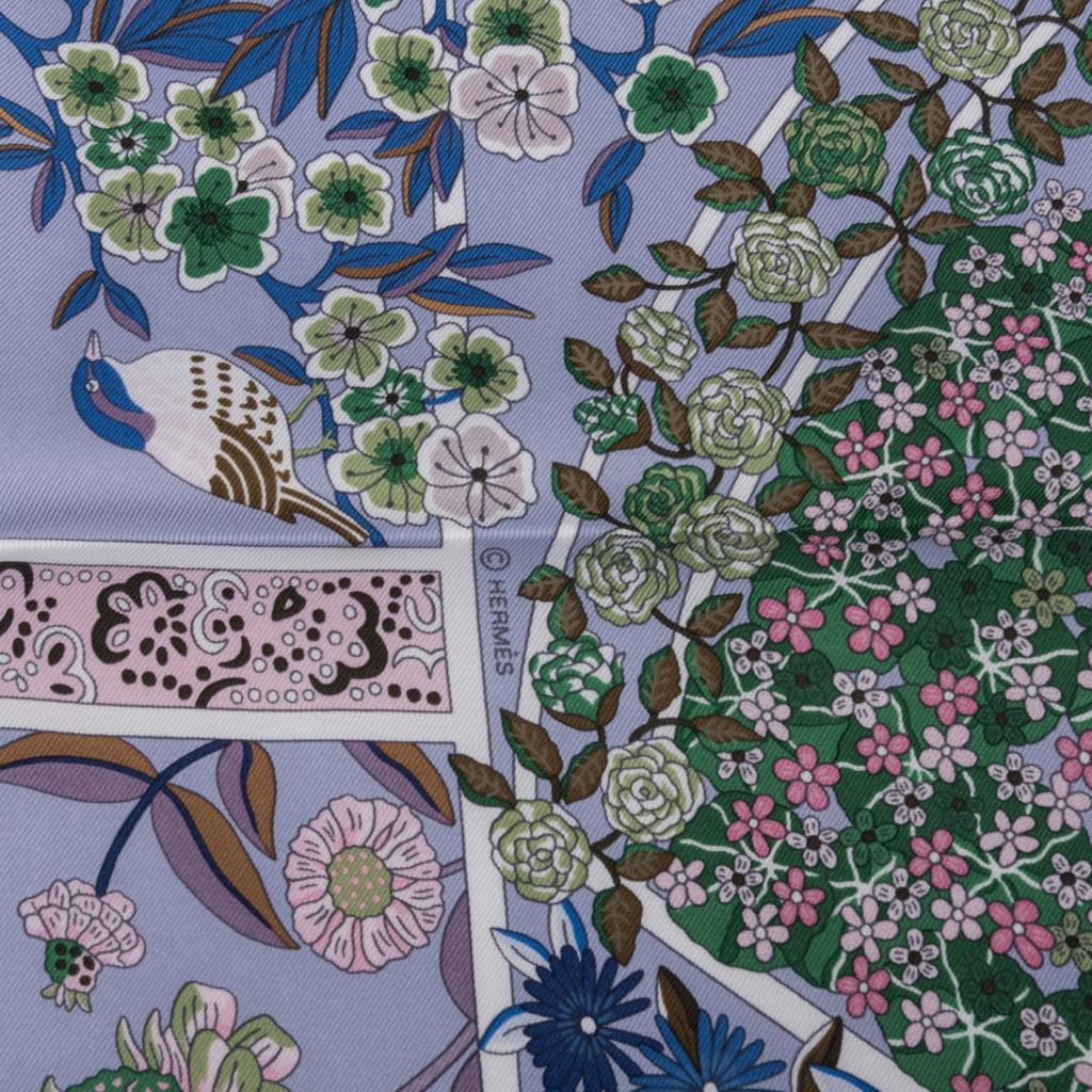 Women's Hermes Scarf Fleurs De Giverny Limited Edition Parme Vert Blue 90 cm