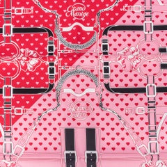 Hermes Scarf Grand Manege Bandana Love 70 Rouge Rose Noir Silk Twill Heart Box