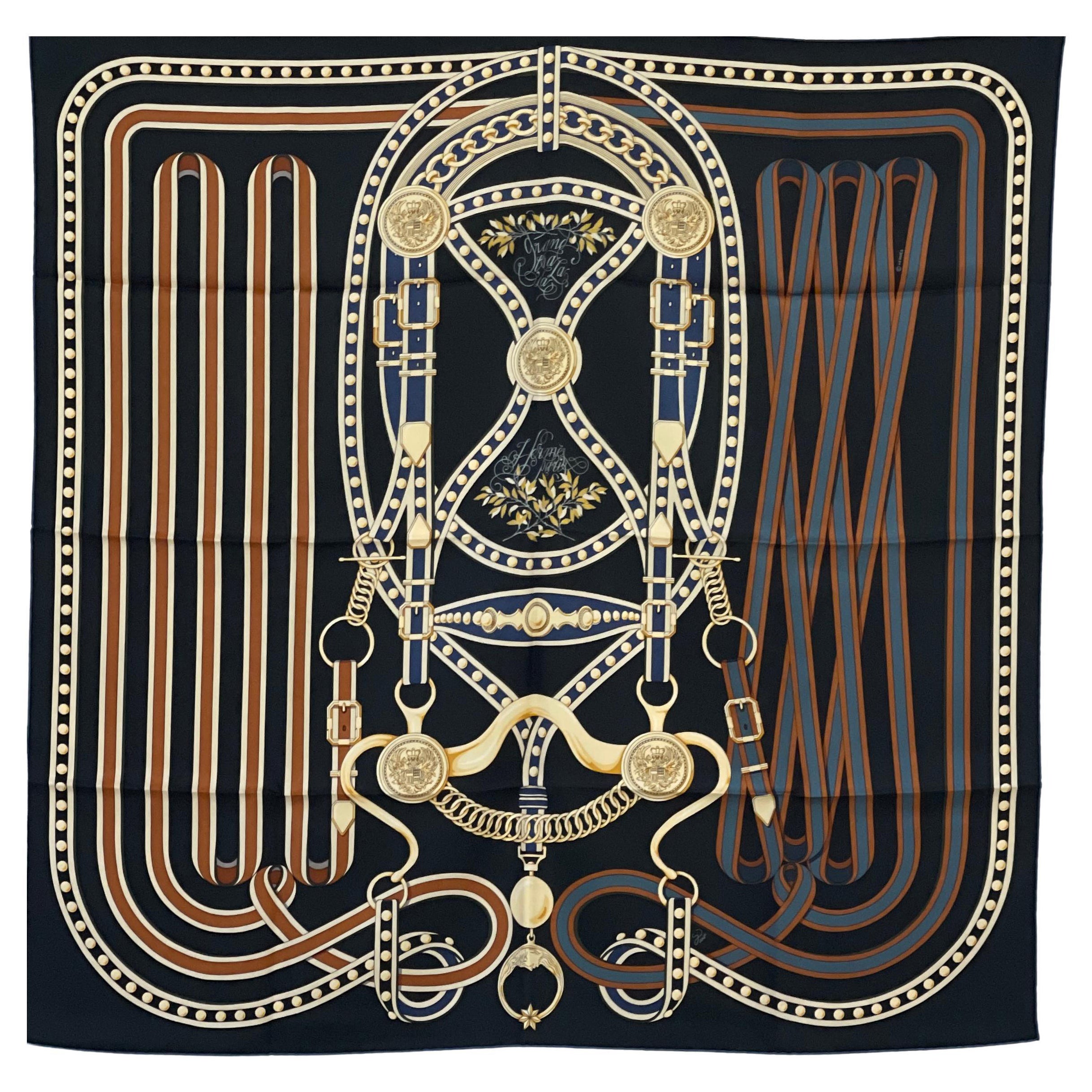 Hermes Scarf Grand Tralala Silk 90cm New Black Caramel