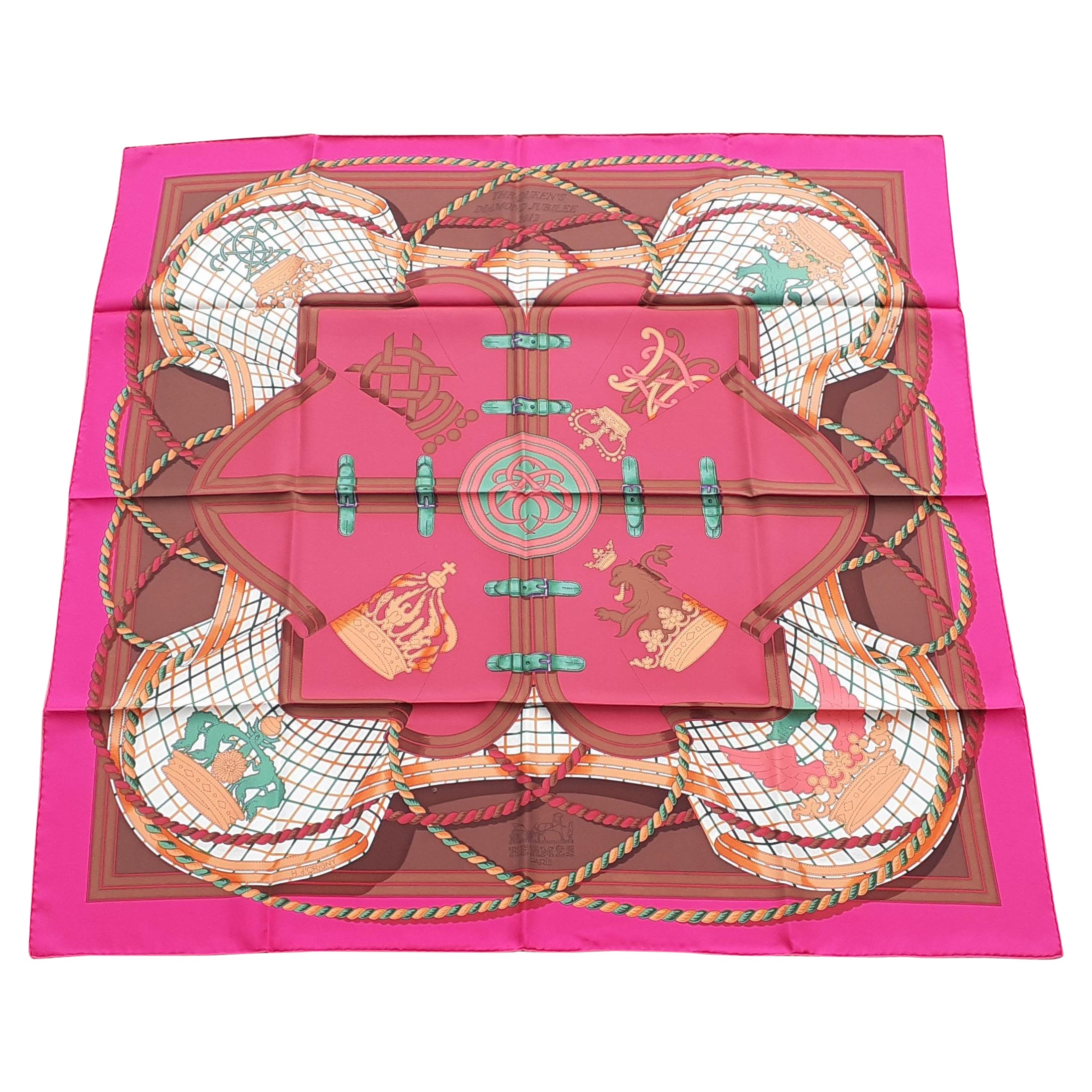 Hermès Bufanda Grande Tenue Jubileo de Diamante de la Reina 2012 90 cm COLECCIONISTA en venta