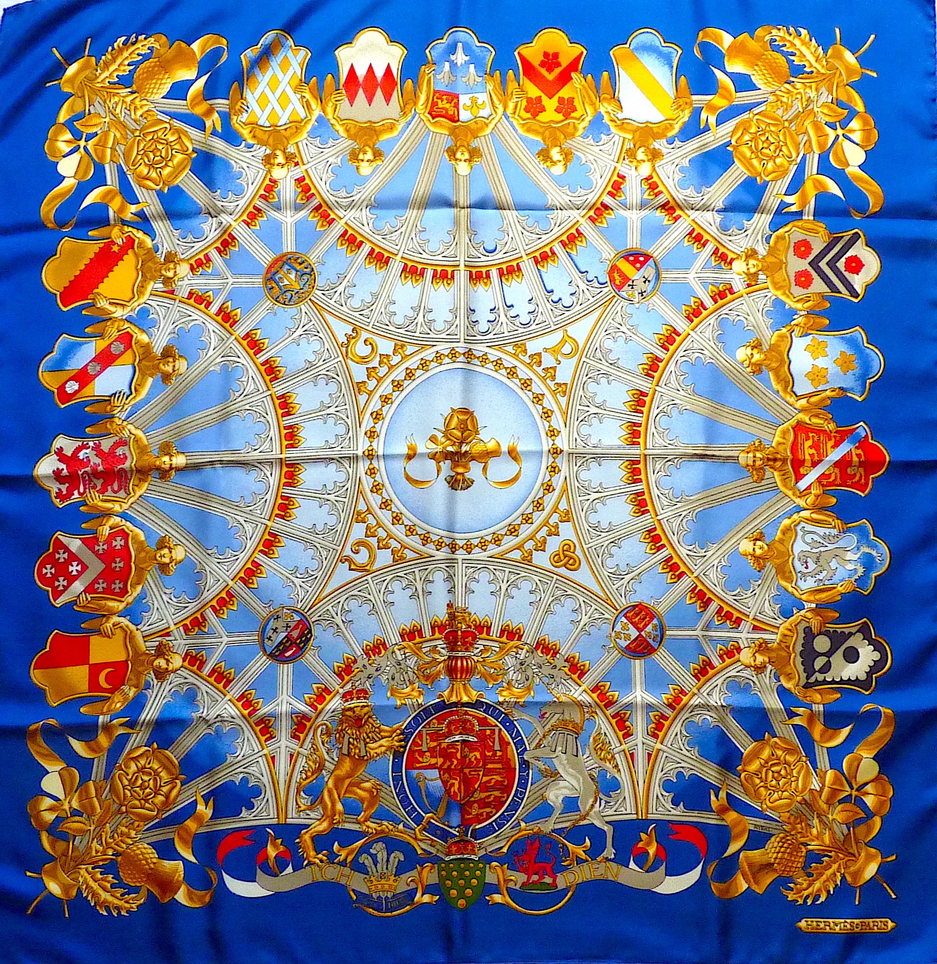 Women's or Men's Hermes Scarf ICH DIEN Special Edition for Lady Diana and Prince Charles Wedding