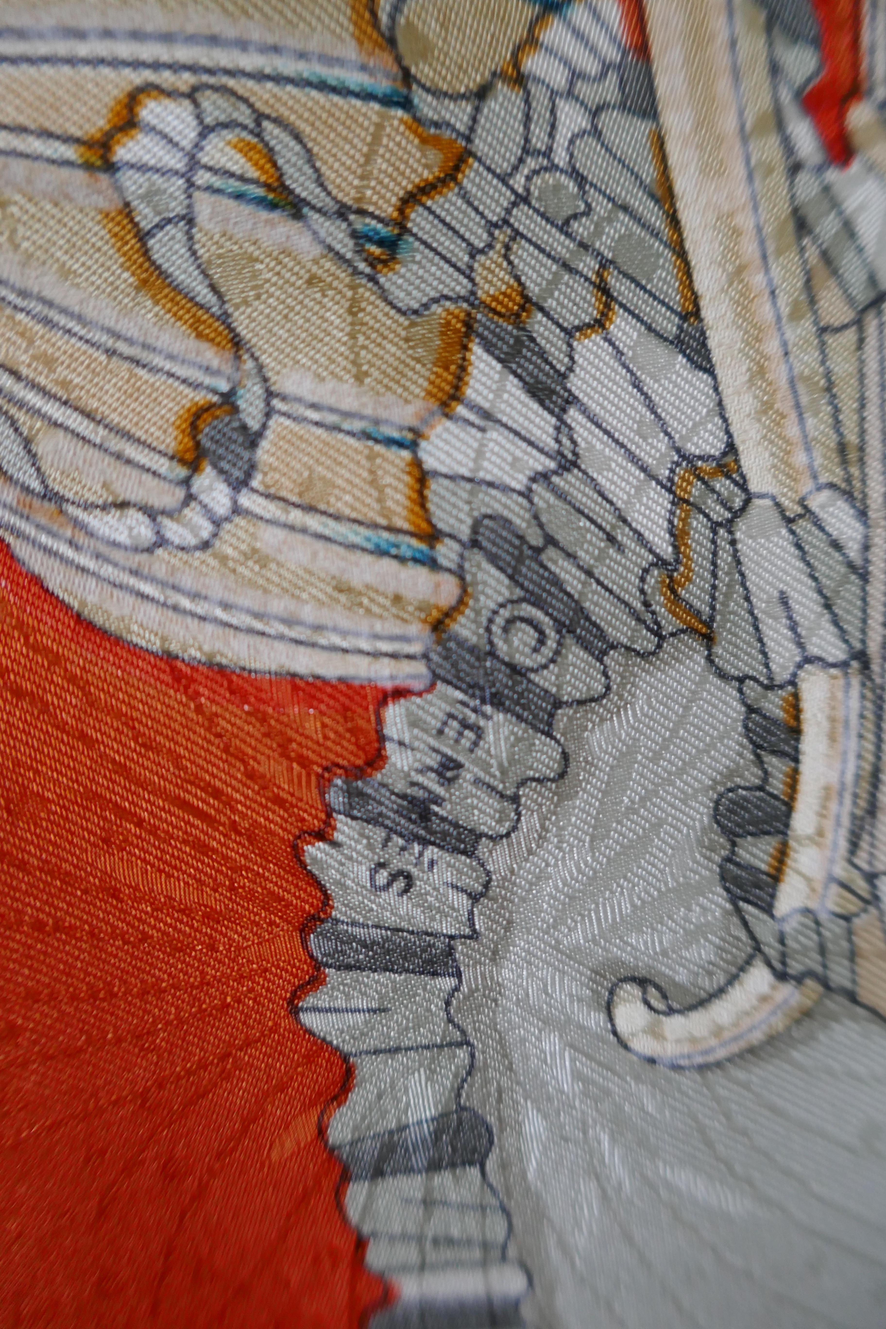 Gray Hermès Scarf, in 100% Silk, Michel Duchene design “Les Fetes du Roi Soleil”