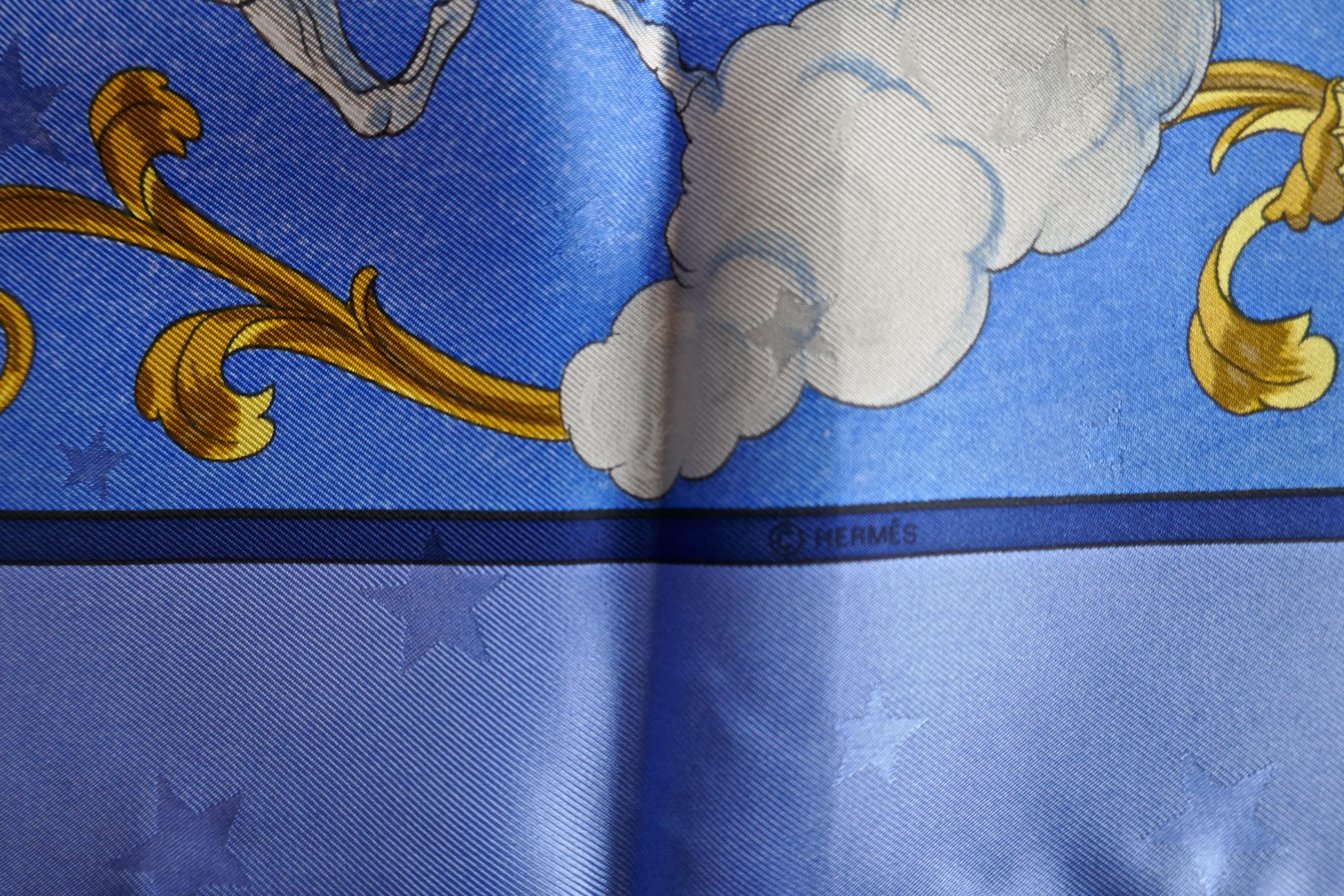 Hermès Scarf, in 100% Silk, Philippe Ledoux “Cosmos” in Blue, Gold and Bronze In Good Condition In Chillerton, Isle of Wight