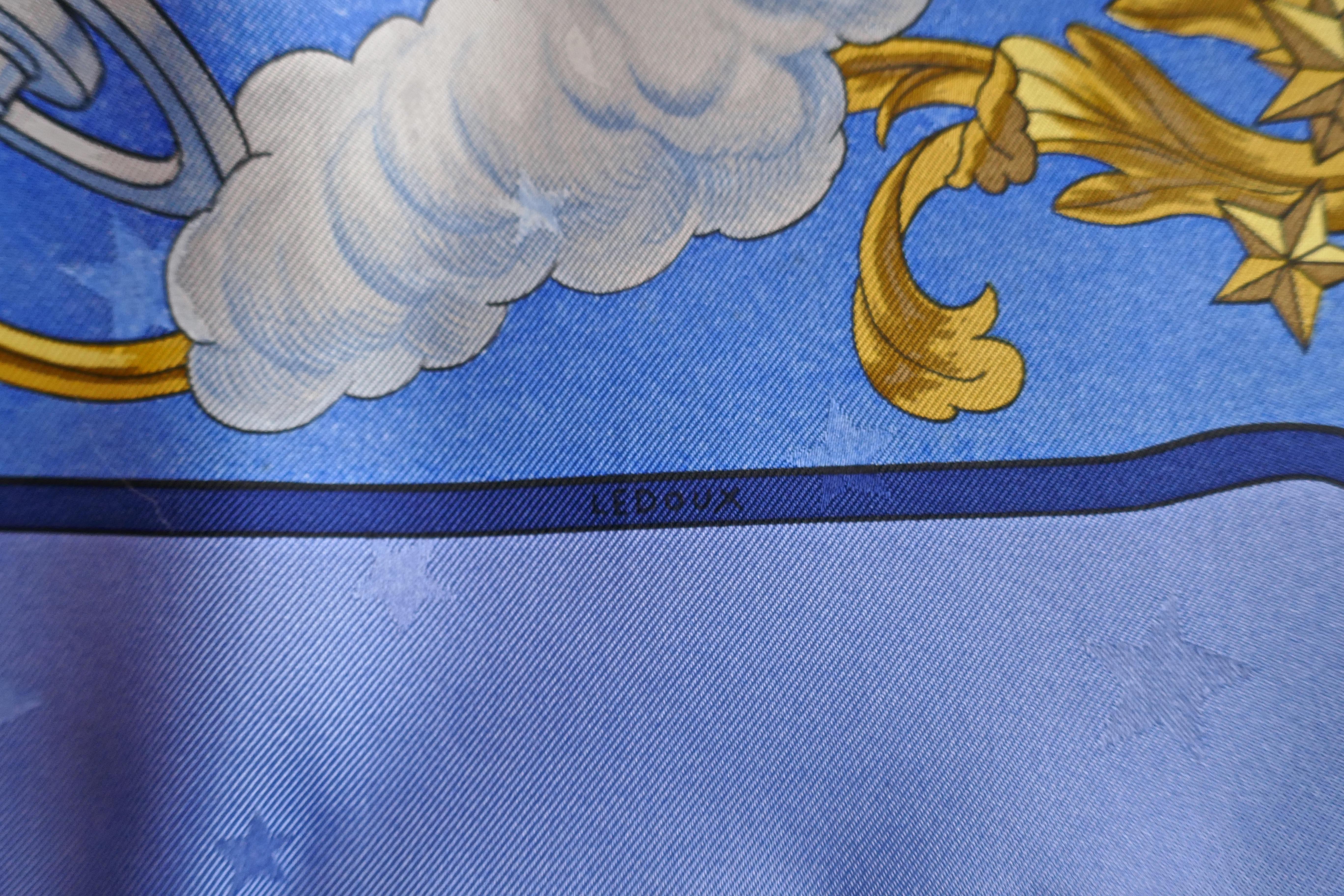 Hermès Scarf, in 100% Silk, Philippe Ledoux “Cosmos” in Blue, Gold and Bronze 1