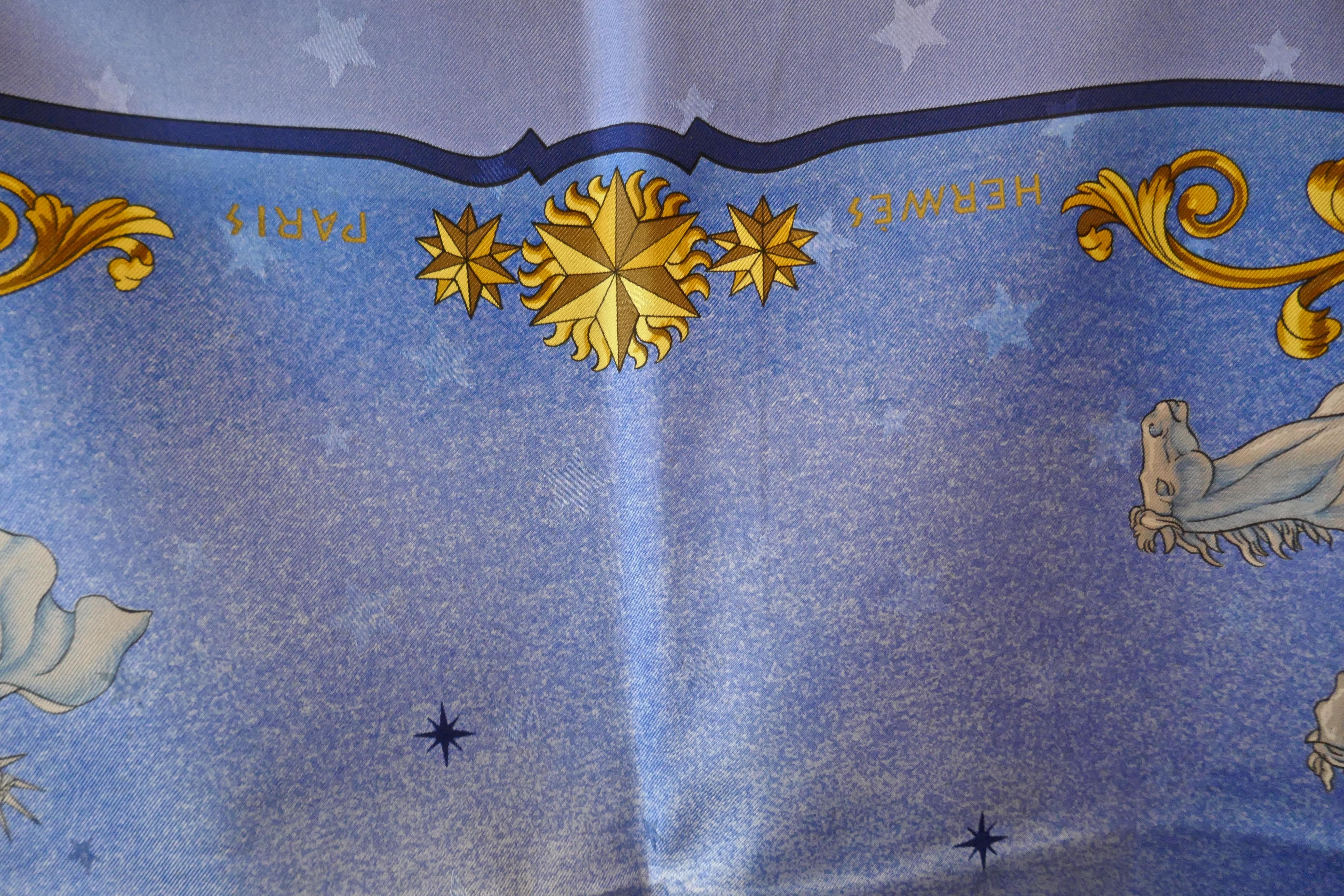 Hermès Scarf, in 100% Silk, Philippe Ledoux “Cosmos” in Blue, Gold and Bronze 2