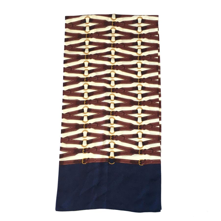 HERMES Scarf in Ivory, Burgundy and Blue Silk