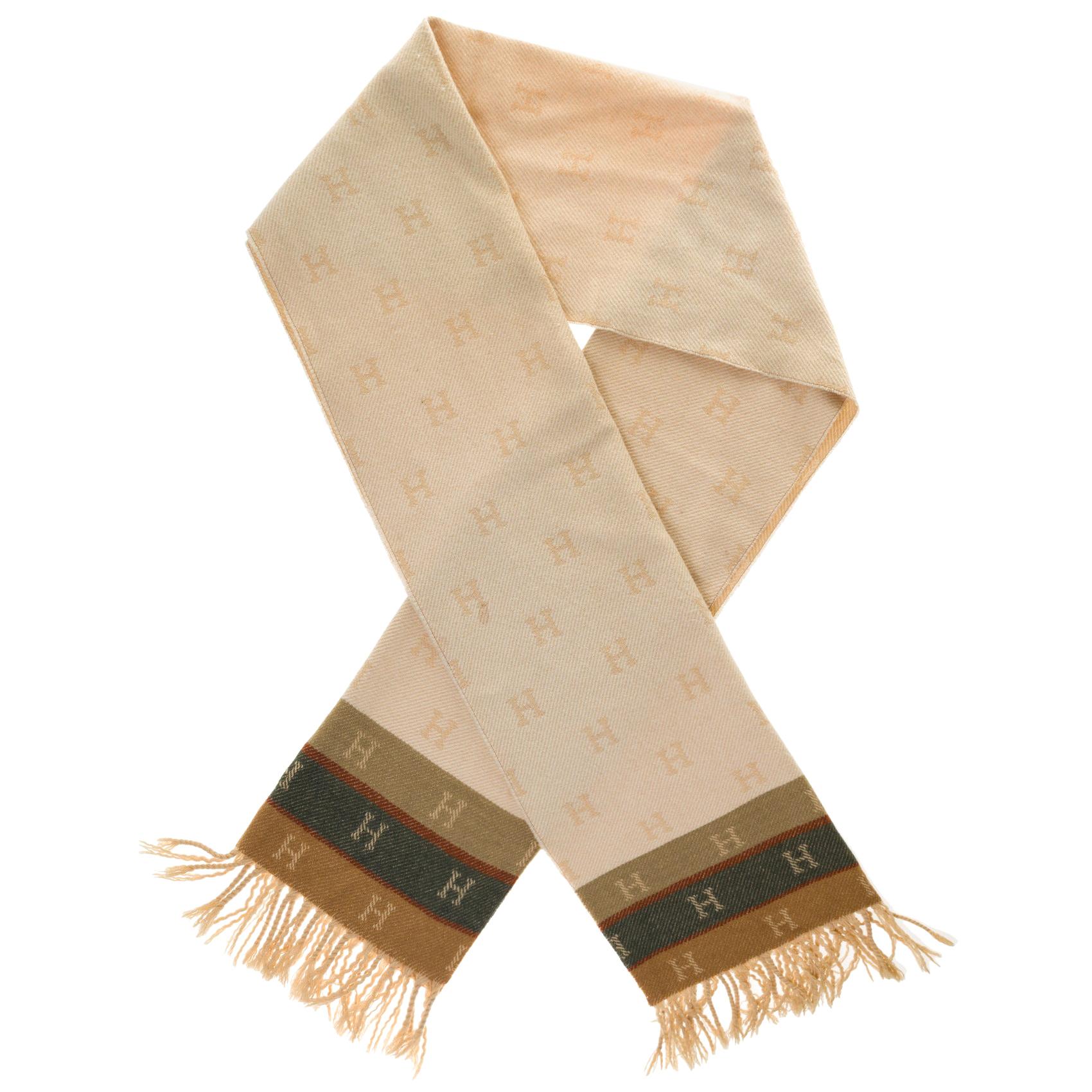 Hermès Scarf in wool and cashmere beige, brown and grey