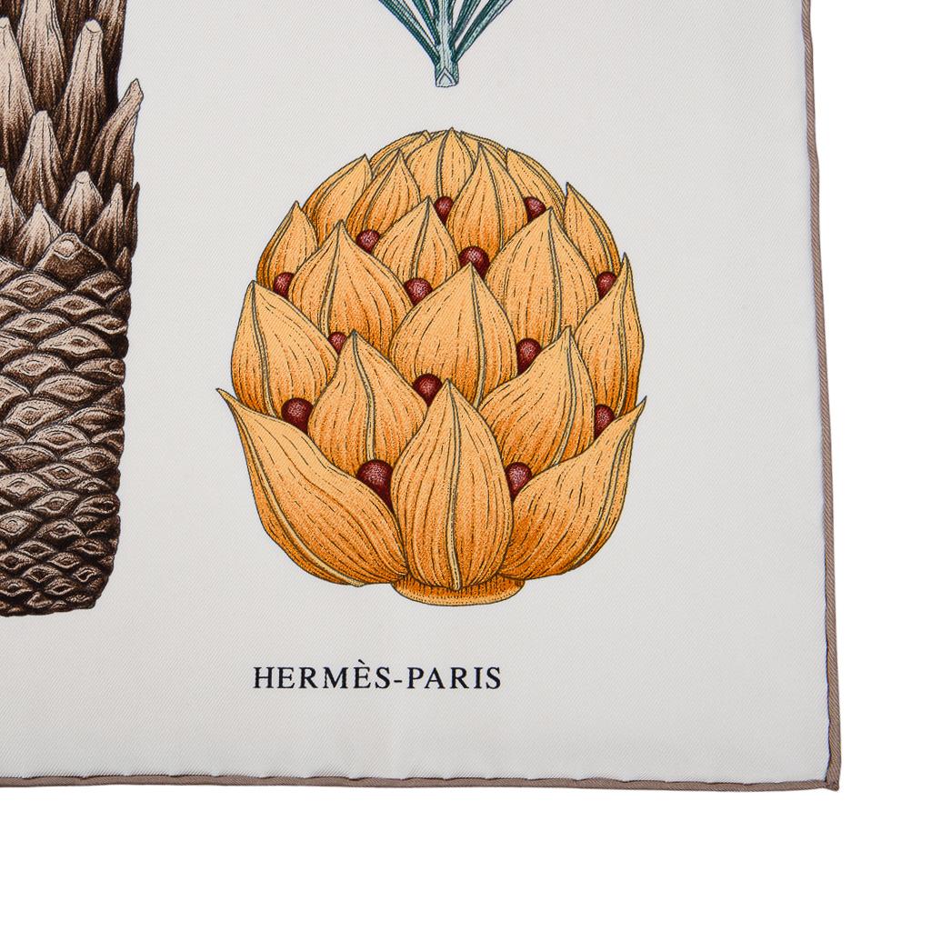 Women's Hermes Scarf Index Palmarum Vert Olive / Ivoire Silk Twill 90 New w/ Box