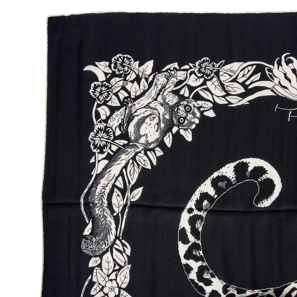 Hermes Scarf Jungle Love Tattoo Cashmere Silk Blue Noir / Blanc GM 140 cm  3