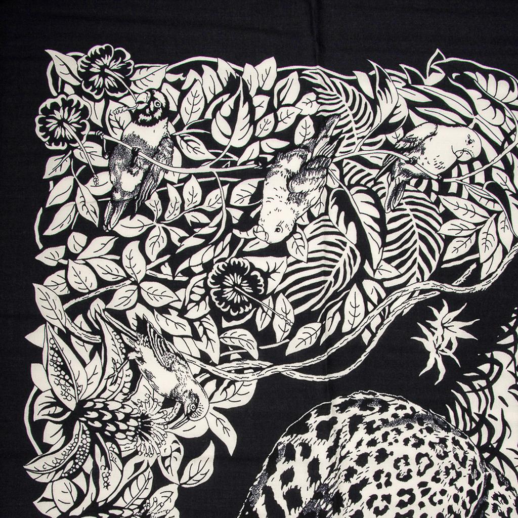 Women's Hermes Scarf Jungle Love Tattoo Cashmere Silk Blue Noir / Blanc GM 140 cm 