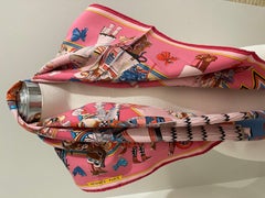 Hermes Scarf Kachinas New Washed Silk Kermit Oliver Pink Blue Corail