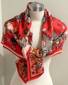 Hermes Scarf Kachinas New Washed Silk Kermit Oliver Rouge